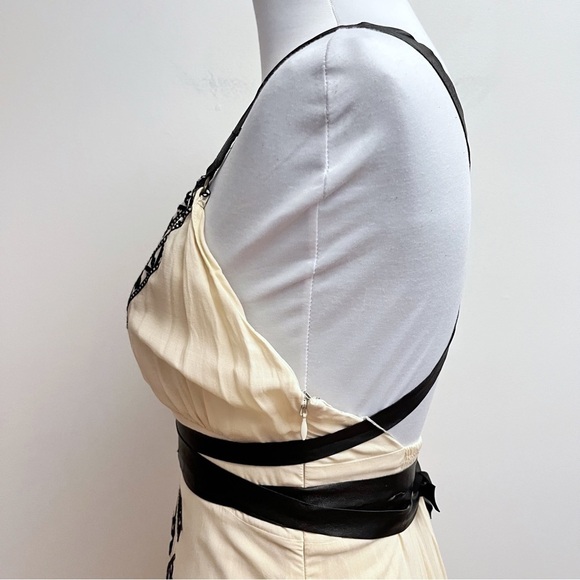 Twelfth Street Edgy Boho Leather Strappy Embroidered cream Cascading Maxi Dress - Picture 7 of 14